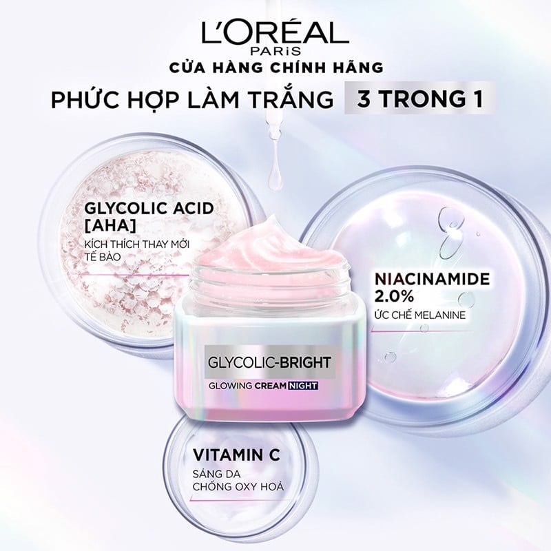 Kem dưỡng L’Oreal Paris Glycolic Bright Glowing Night Cream