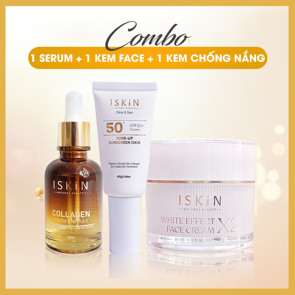 Combo dưỡng trắng da gồm Serum, kem face, kem chống nắng